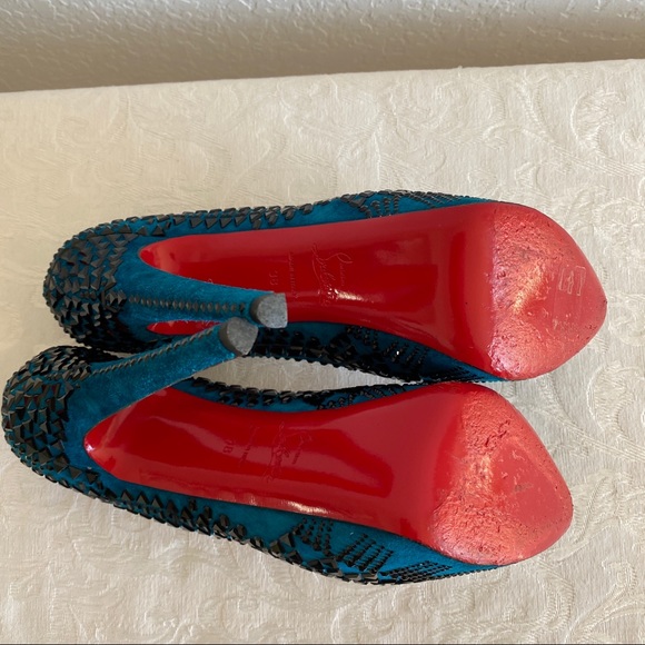 CHRISTIAN LOUBOUTIN Blue 
Decora Strass Suede platform Pumps - Picture 12 of 15